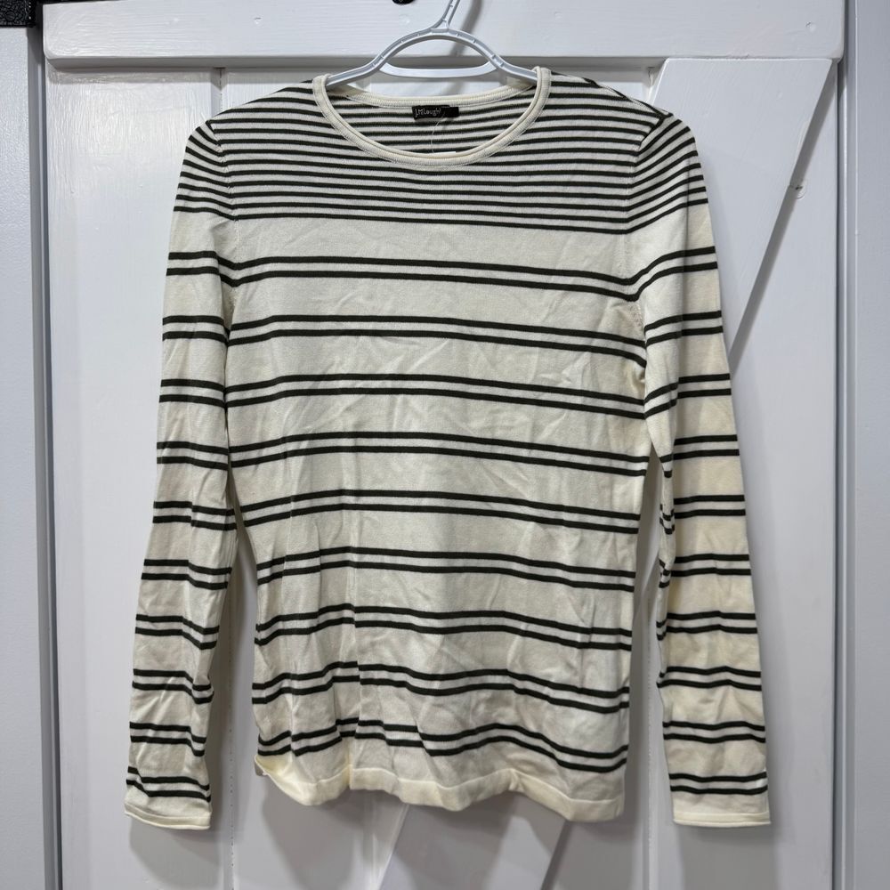 J Mclaughlin Womens Poet Sweater XS Olive Stripe Crewneck Long‎ Sleeve Knit NEW